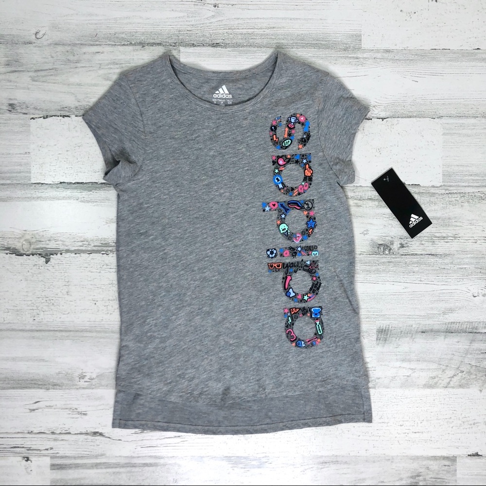 Adidas Curved Hem Tee - Medium Gray Heather NEW